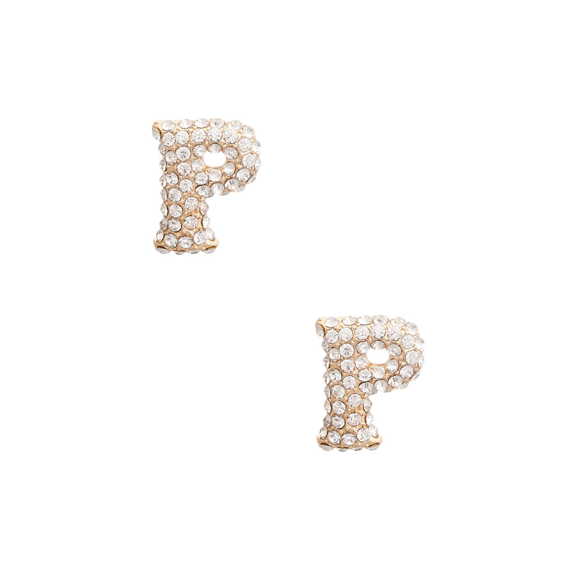 Rhinestone Stud Earrings P Initial Stylish Fashion Jewelry