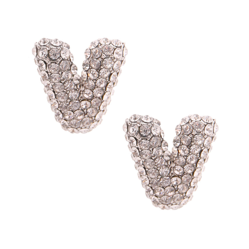 Silver V Rhinestone Stud Earrings Stylish Fashion Jewelry