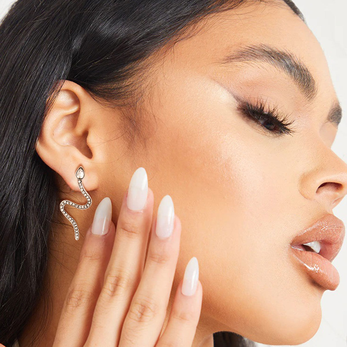 Thin Wavy Snake Earrings Silver Stylish Statement Jewelry
