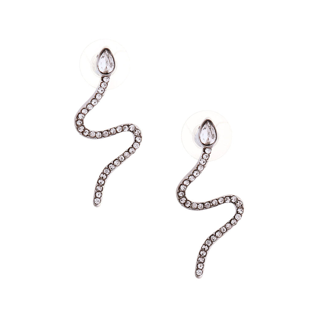 Thin Wavy Snake Earrings Silver Stylish Statement Jewelry