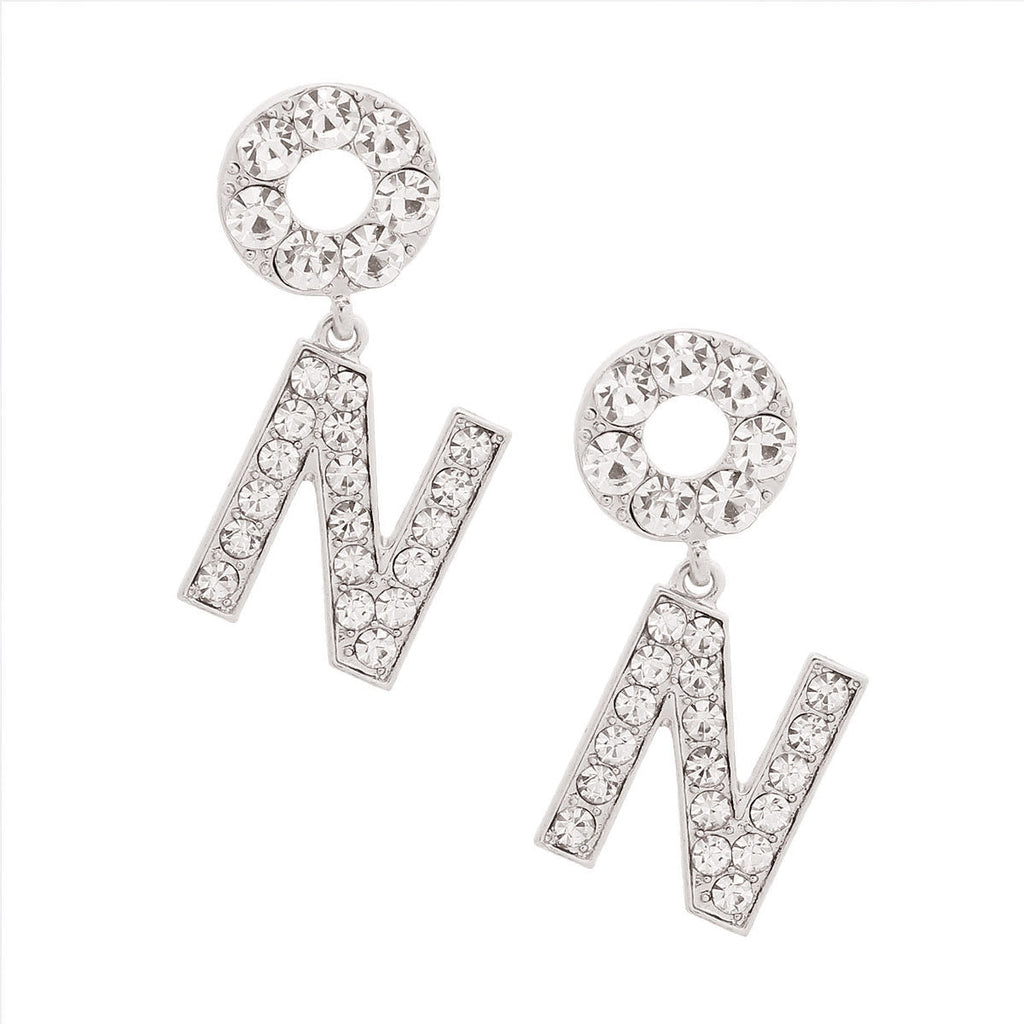 Dangling J Earrings Silver Shimmer Stylish Statement Jewelry