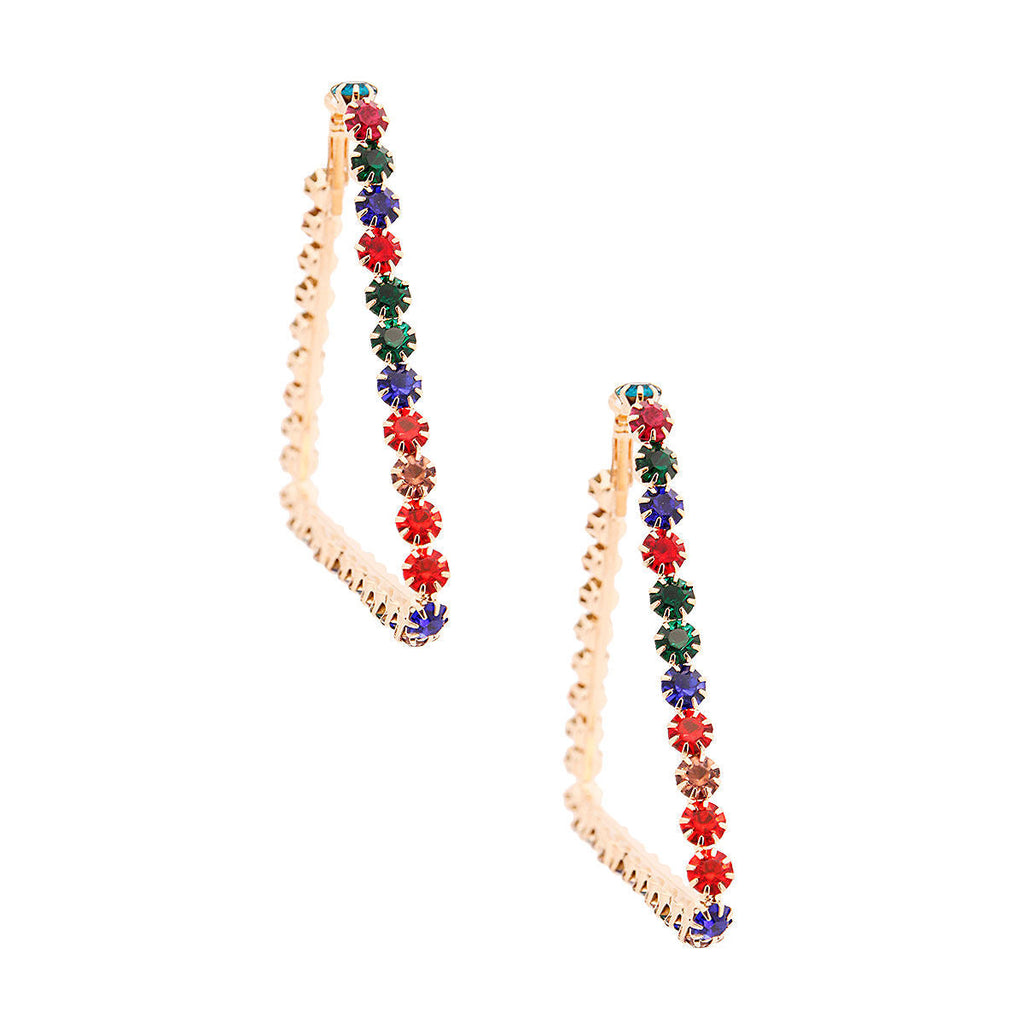 Trendy Multi Color Crystal Trapezoid Hoop Earrings – Statement Fashion Jewelry