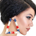 Statement Bamboo Hoops Earrings in Red White Blue Trapezoid Shape