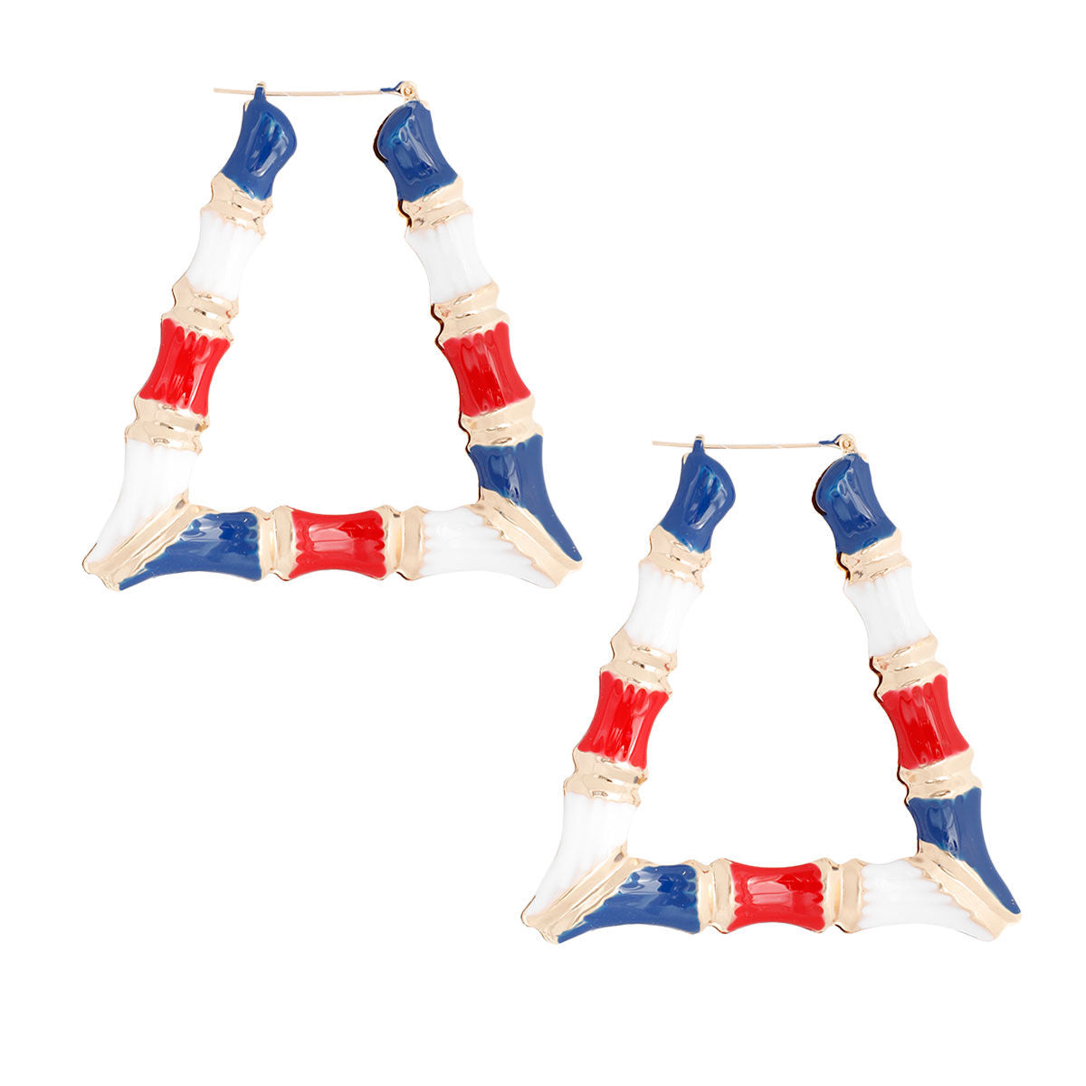 Statement Bamboo Hoops Earrings in Red White Blue Trapezoid Shape