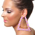 Statement Pink Lavender Trapezoid Bamboo Hoop Earrings