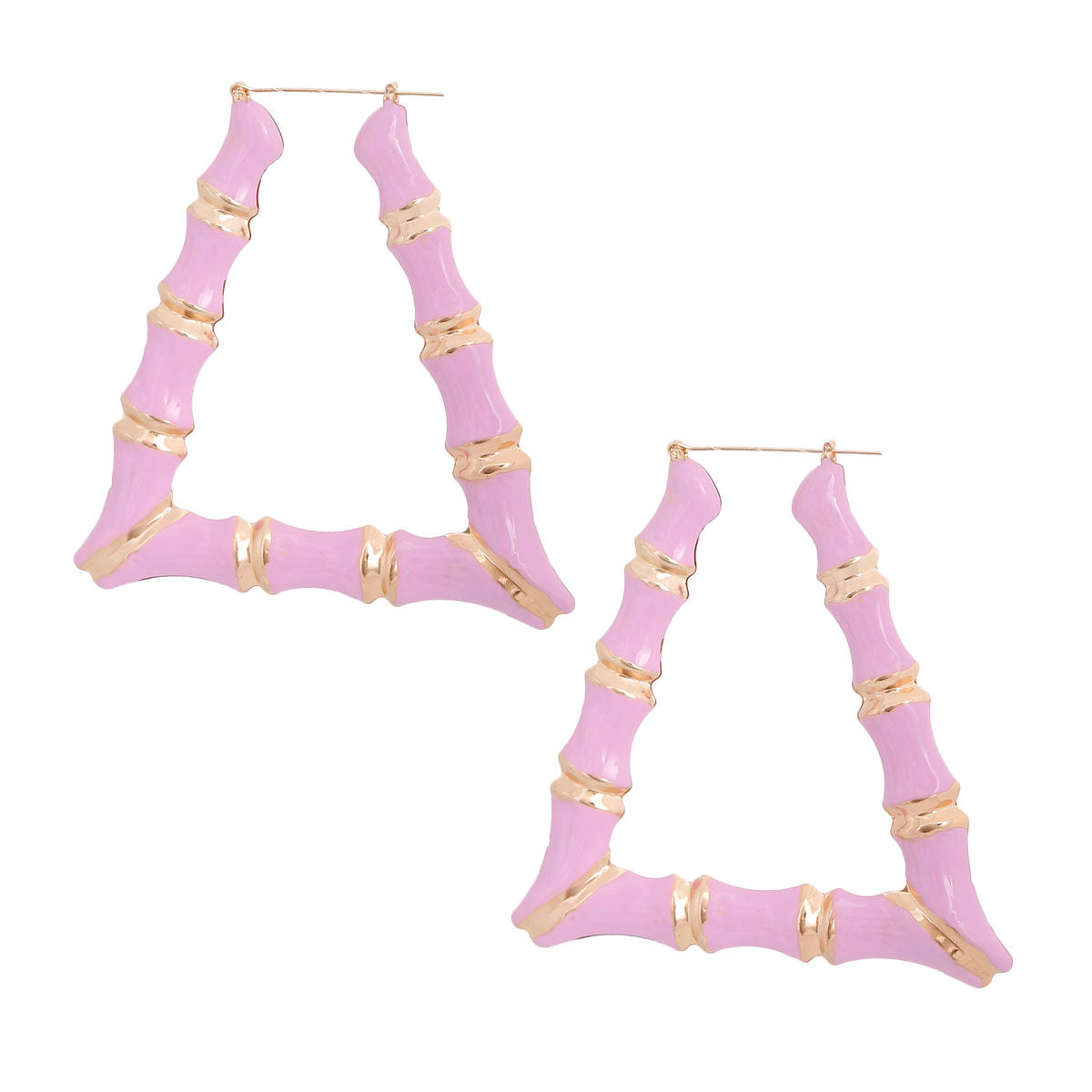 Statement Pink Lavender Trapezoid Bamboo Hoop Earrings