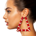 Statement Bamboo Hoop Earrings Red Trapezoid Stylish Jewelry