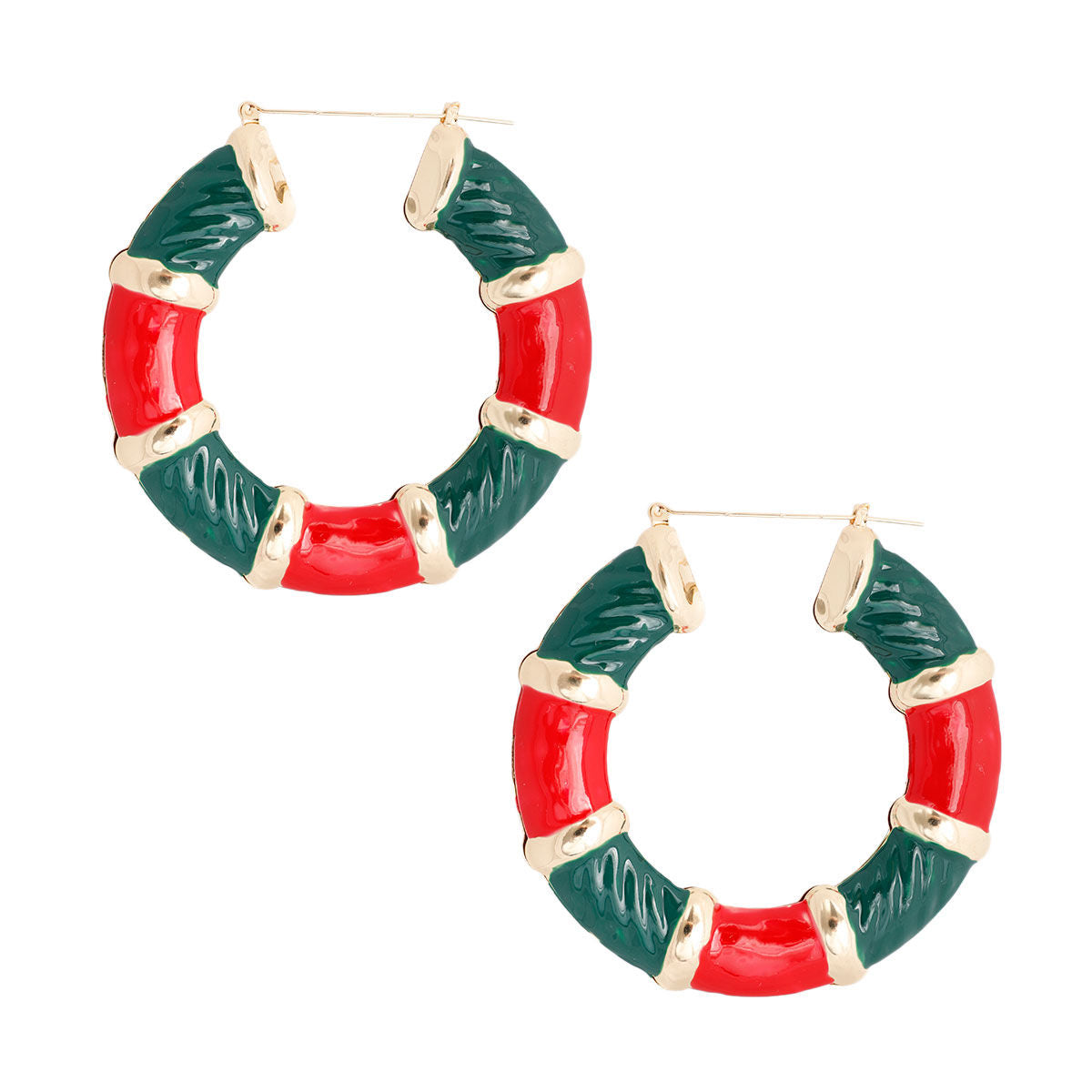 Statement Bamboo Hoop Earrings Wide Red and Green Stylish Fashion Jewelry