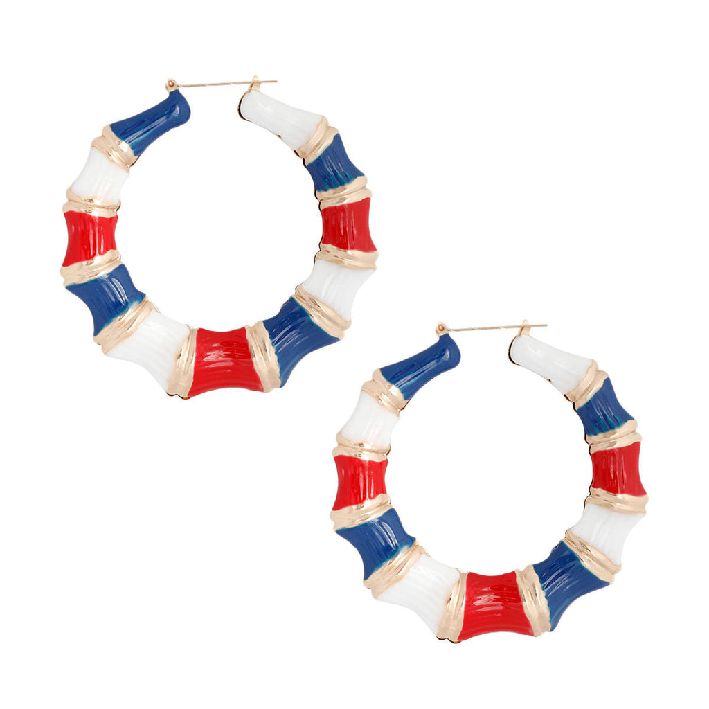 Bamboo Hoop Earrings Red White Blue Stylish Statement Jewelry