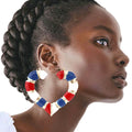 Bamboo Hoop Earrings Red White Blue Heart Stylish Statement Jewelry