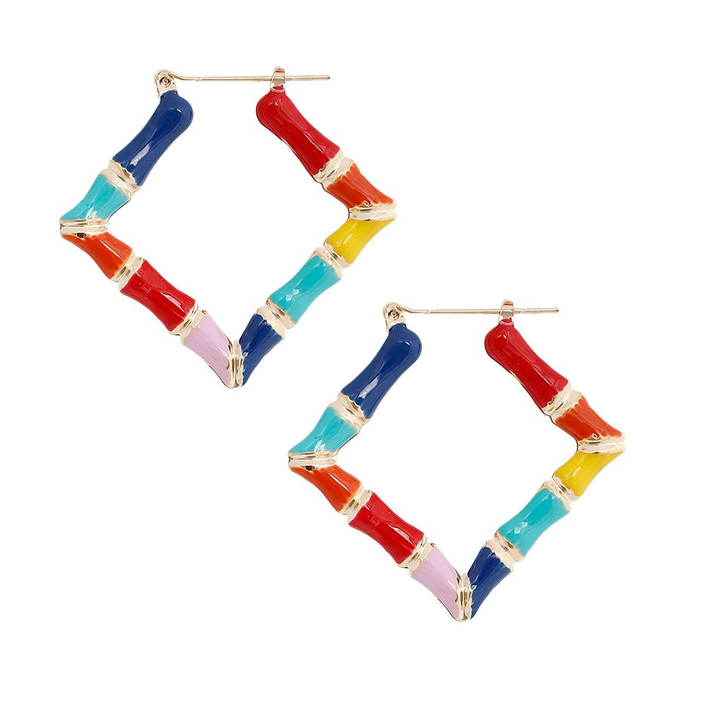 Bamboo Hoop Earrings Rainbow Diamond Statement Jewelry
