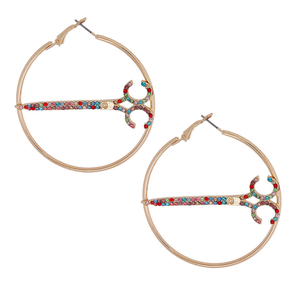 Stone Scissor Hoop Earrings Multi Color Trendy Statement Jewelry