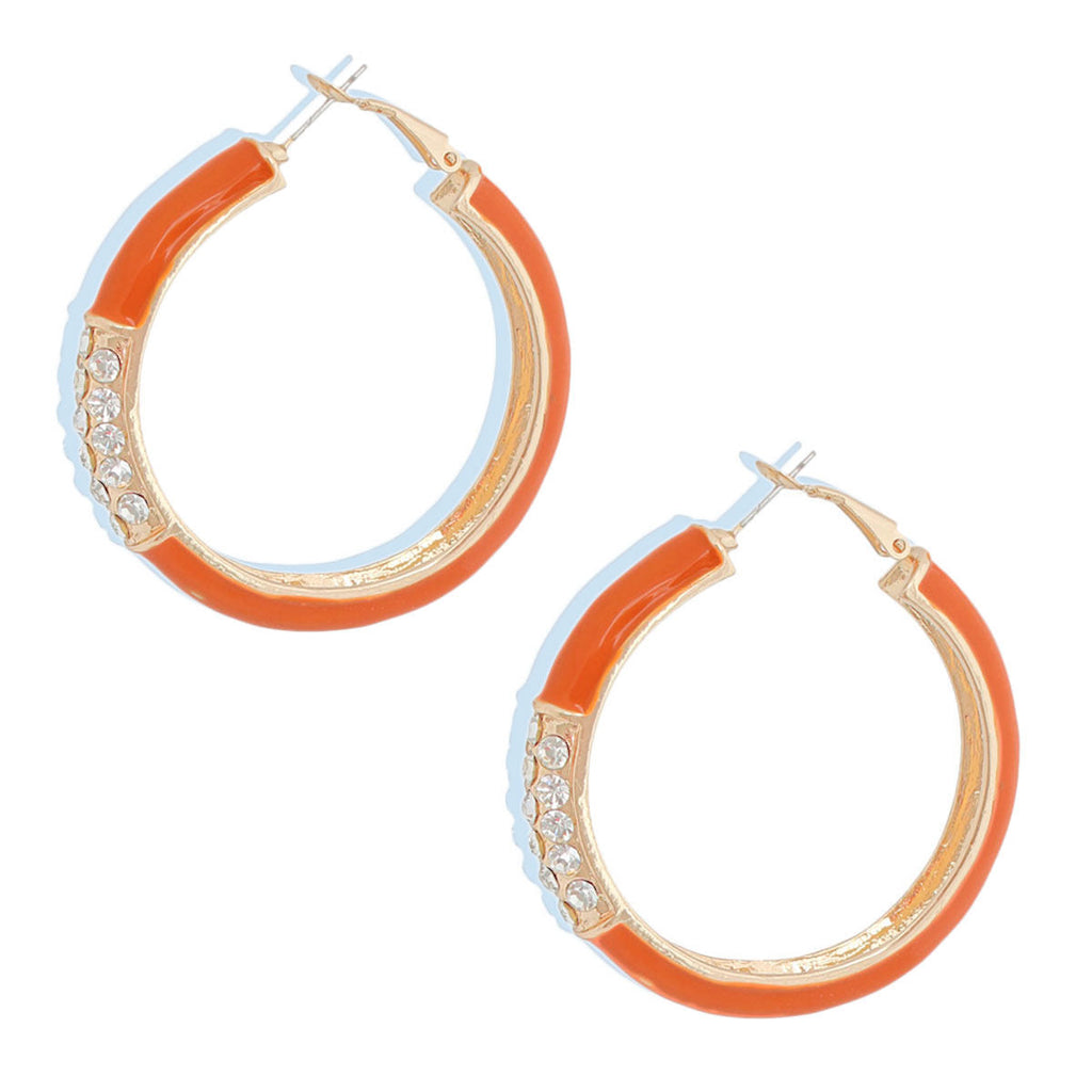 Rhinestone Hoop Earrings in Orange and Gold – Stylish Statement Jewelry