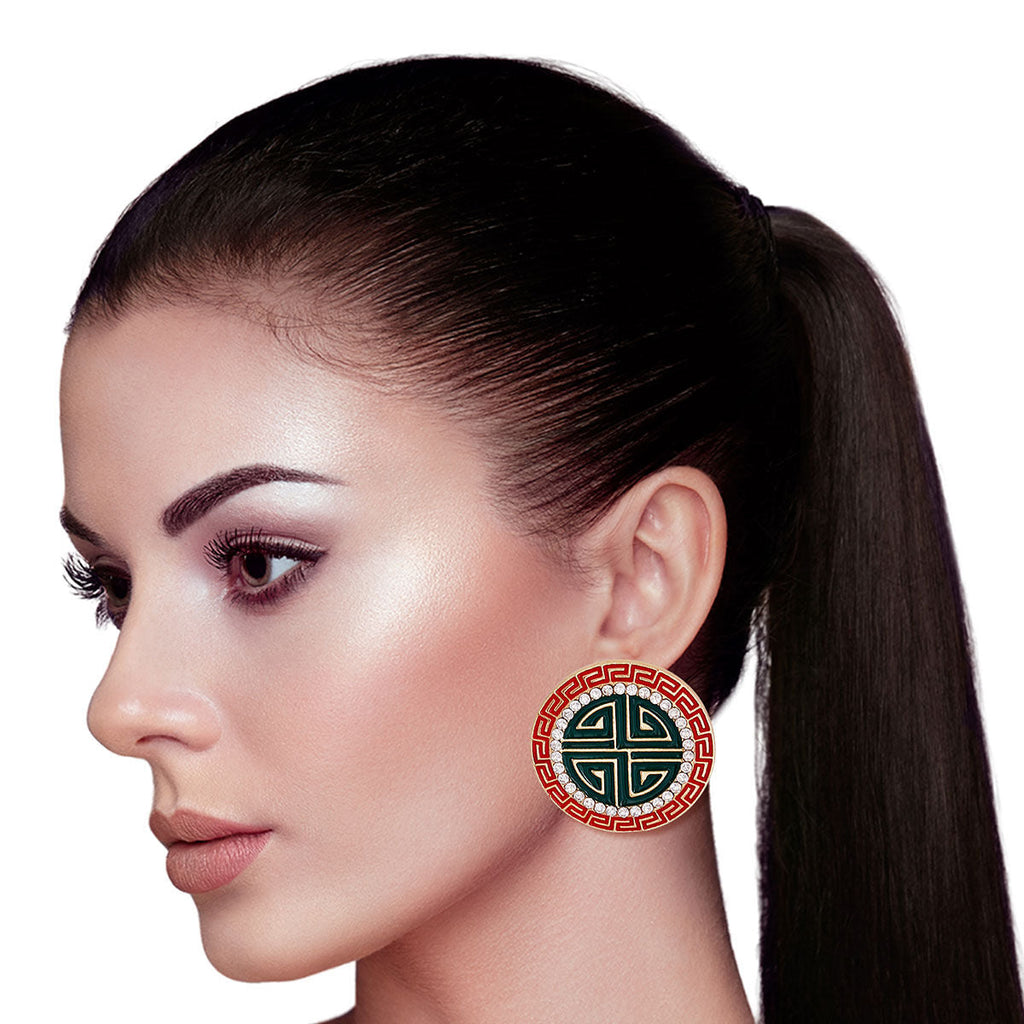 Greek Stud Earrings Red and Green Stylish Fashion Jewelry