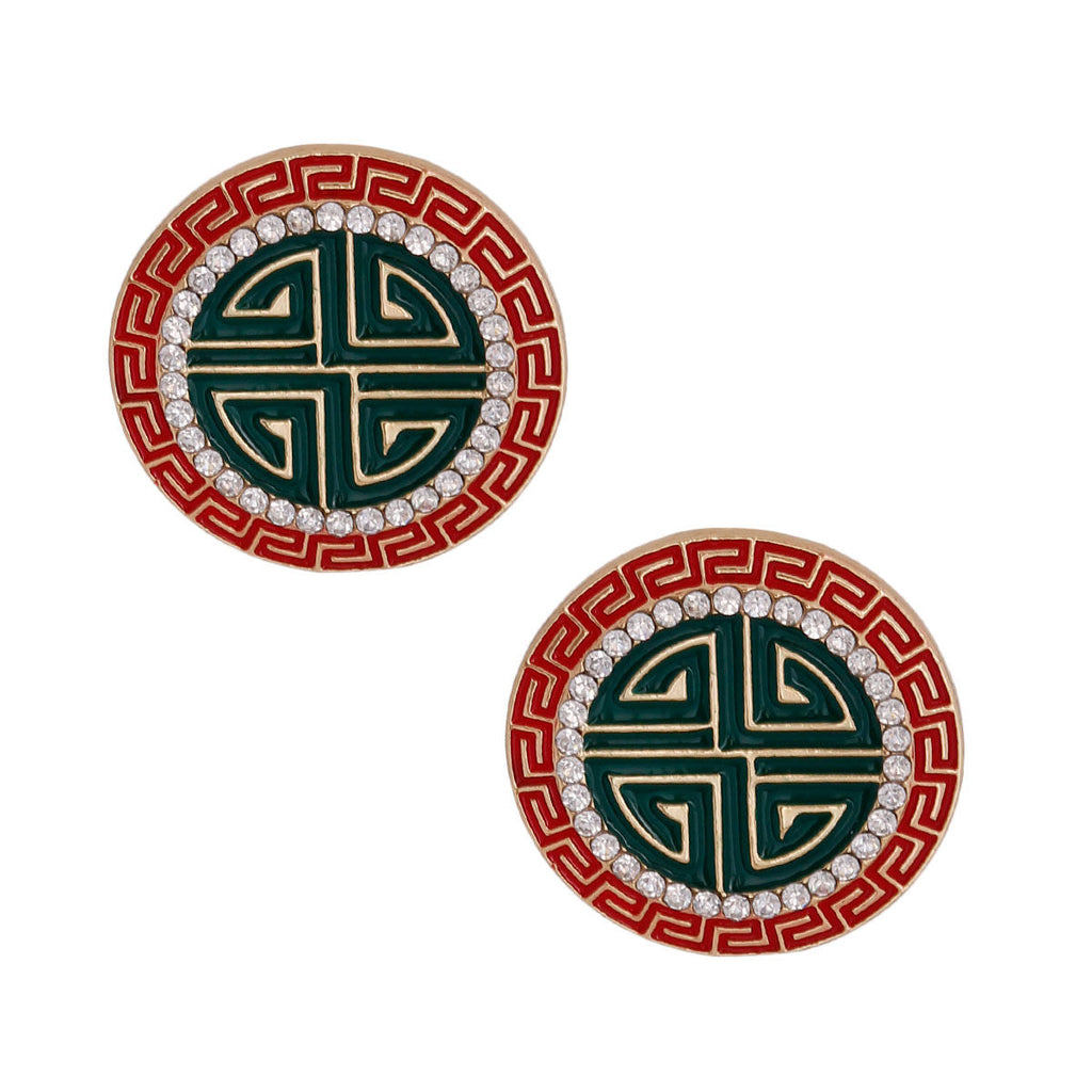 Greek Stud Earrings Red and Green Stylish Fashion Jewelry