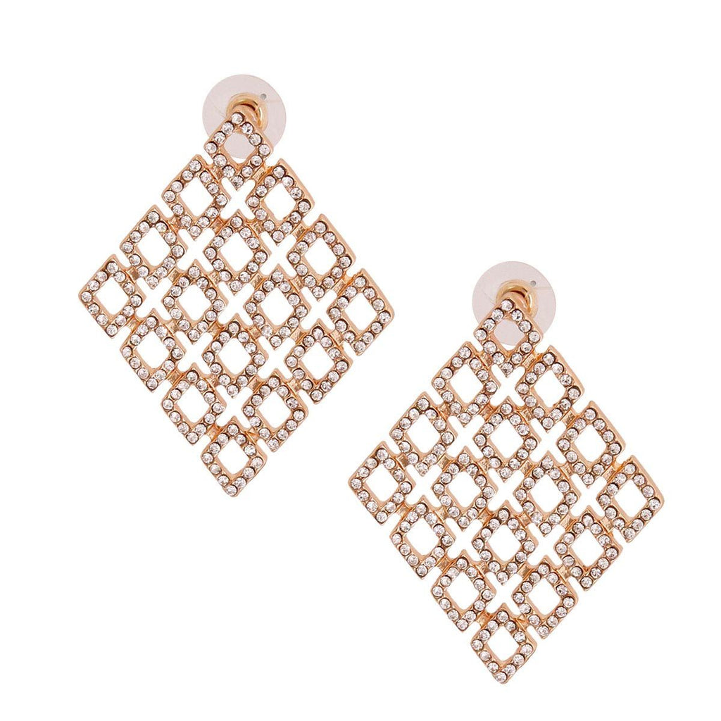 Diamond Rhinestone Gold Filigree Stud Earrings Stylish Chic Jewelry
