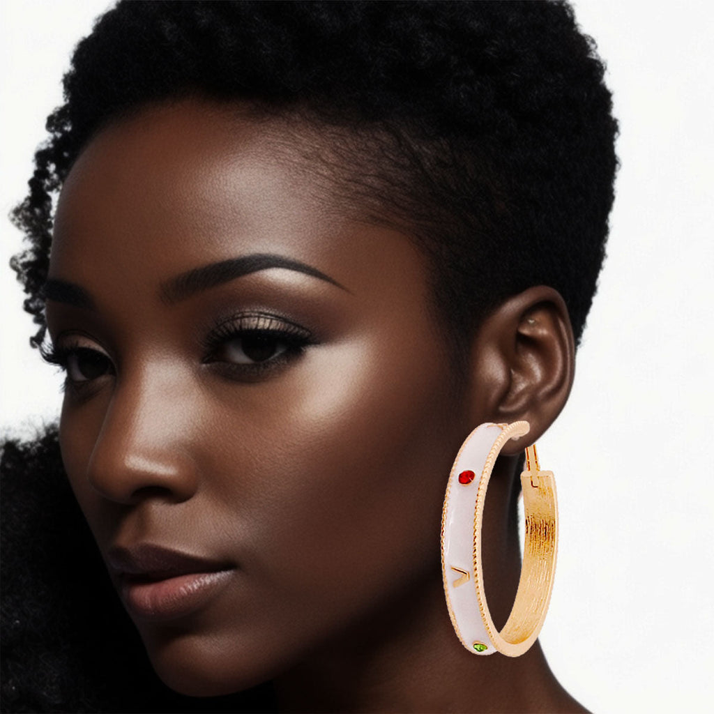 Casting Hoop Earrings with White Roman Numeral Detail – Stylish Statement Jewelry