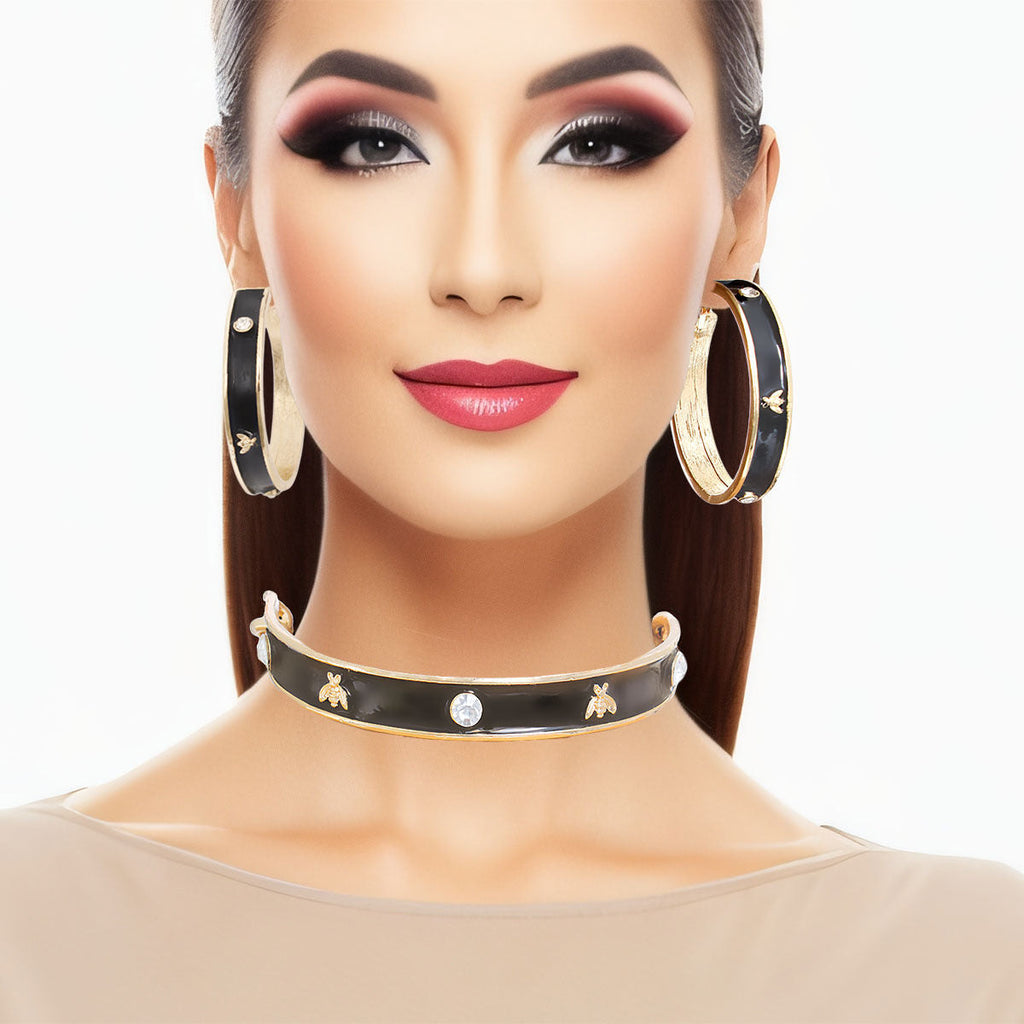 Heavy Black Bee Casting Hoop Earrings Stylish Statement Jewelry