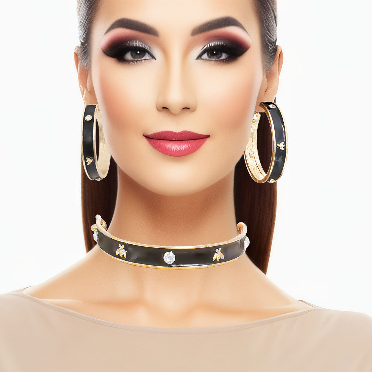 Heavy Black Bee Casting Hoop Earrings Stylish Statement Jewelry