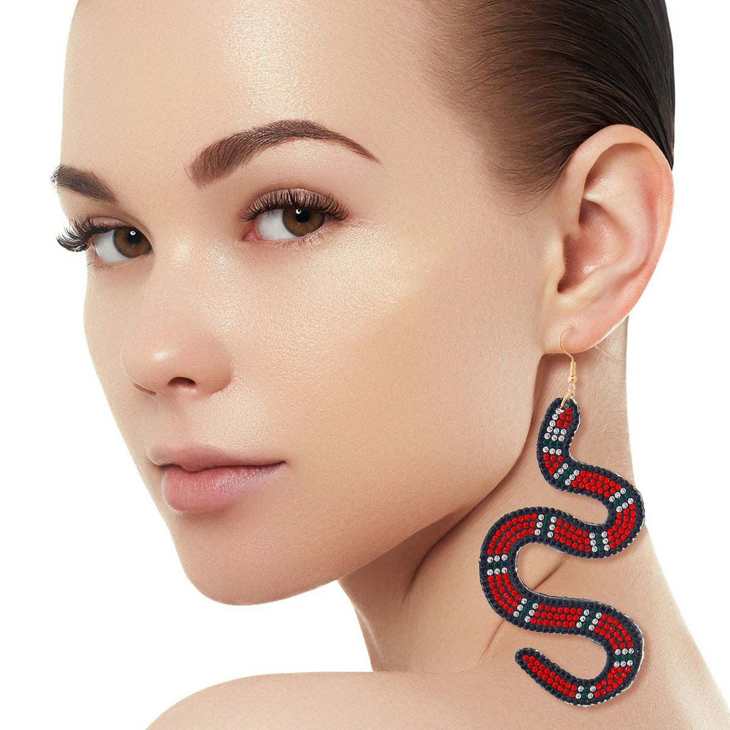 Statement Red Snake Sticker Earrings Trendy Fashion Jewelry Accessories