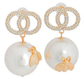 Jumbo Pearl Drop Earrings Bee Design Elegant Statement Jewelry