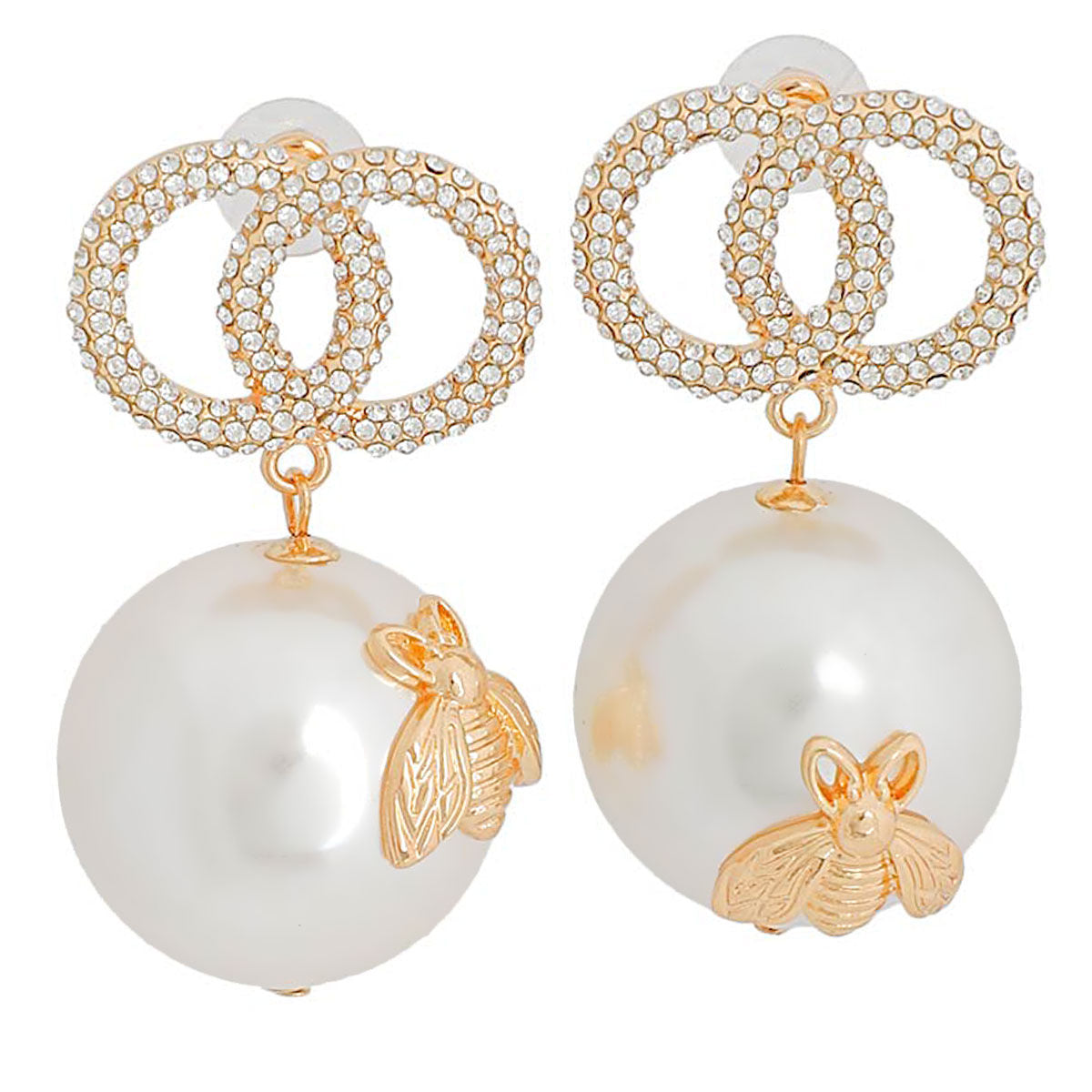 Jumbo Pearl Drop Earrings Bee Design Elegant Statement Jewelry