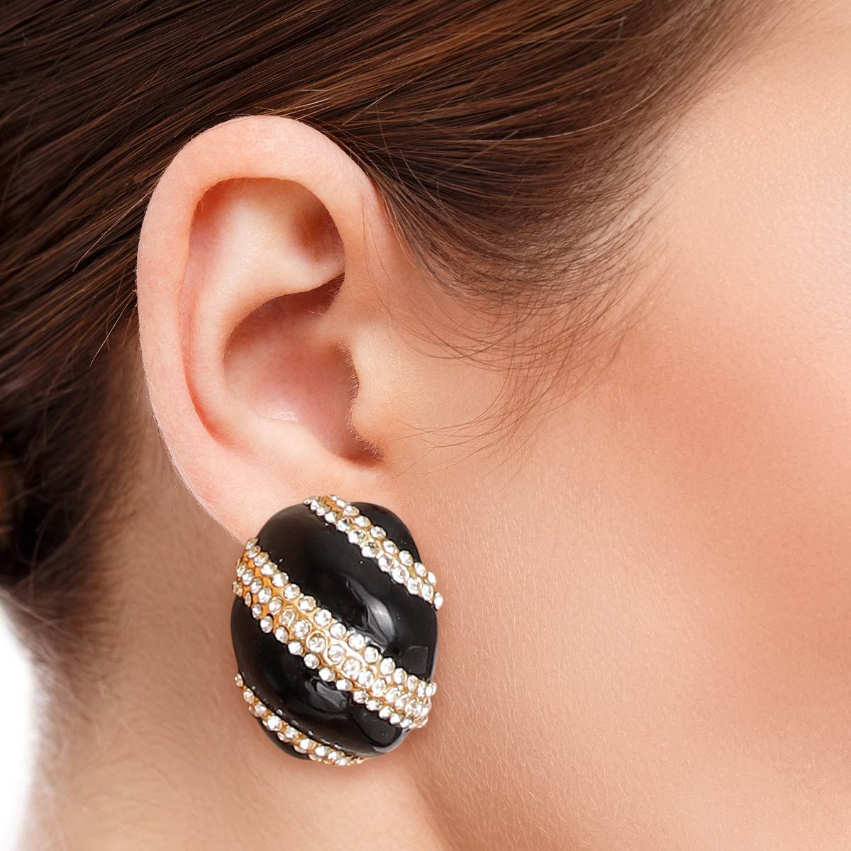 Dome Stud Earrings Black and Gold Stylish Fashion Jewelry