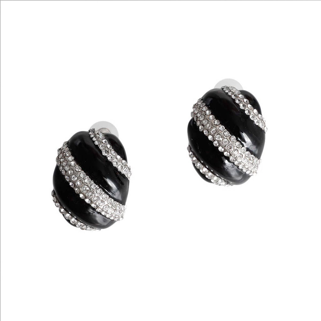 Dome Stud Earrings Black and Silver Stylish Fashion Jewelry