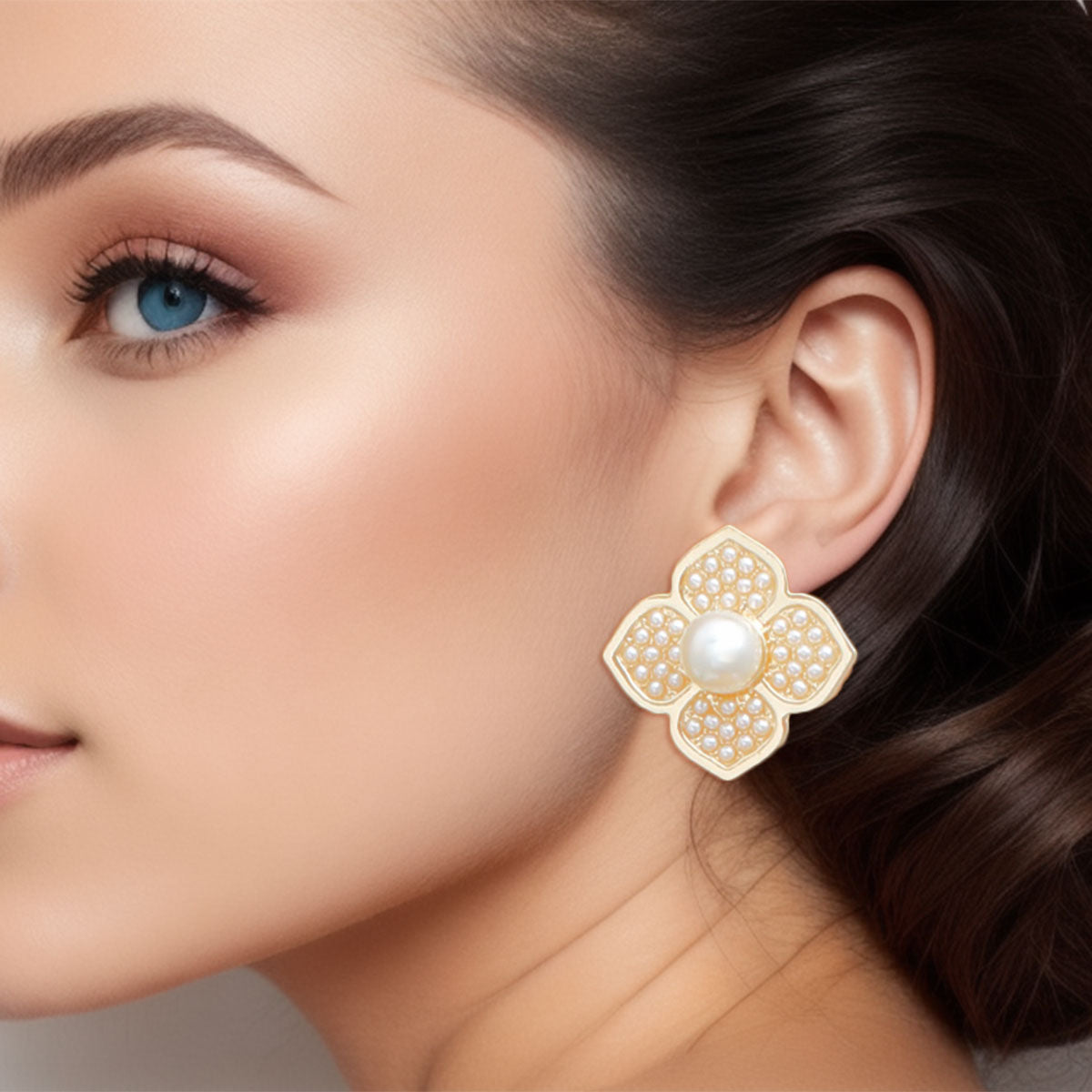 Flower Stud Earrings Pearlescent Bloom Stylish Chic Statement Jewelry