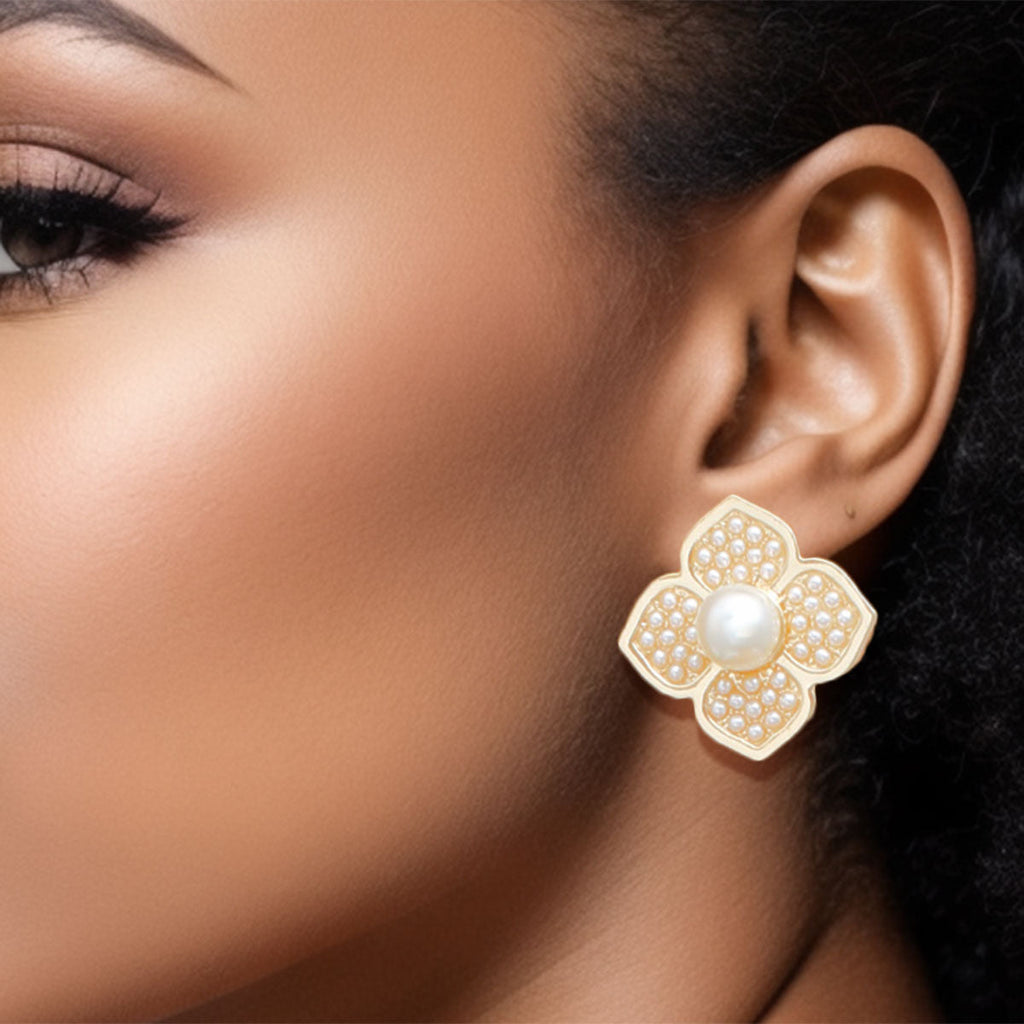 Flower Stud Earrings Pearlescent Bloom Stylish Chic Statement Jewelry