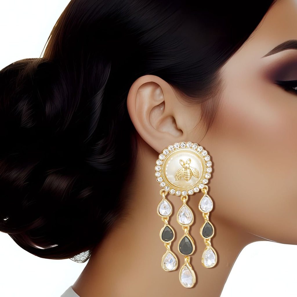 Bee Earrings Vintage Look Stylish Gold Statement Jewelry