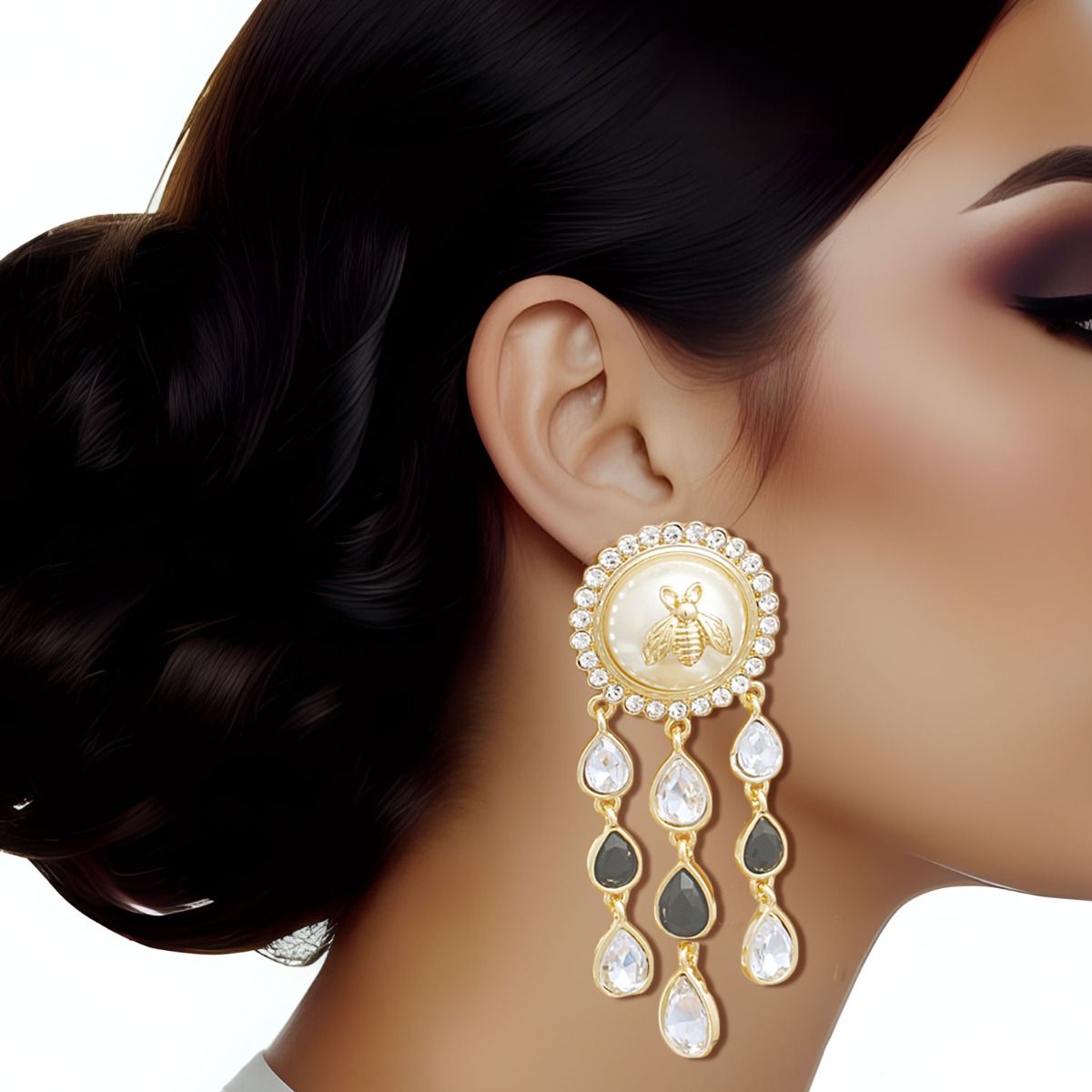 Bee Earrings Vintage Look Stylish Gold Statement Jewelry