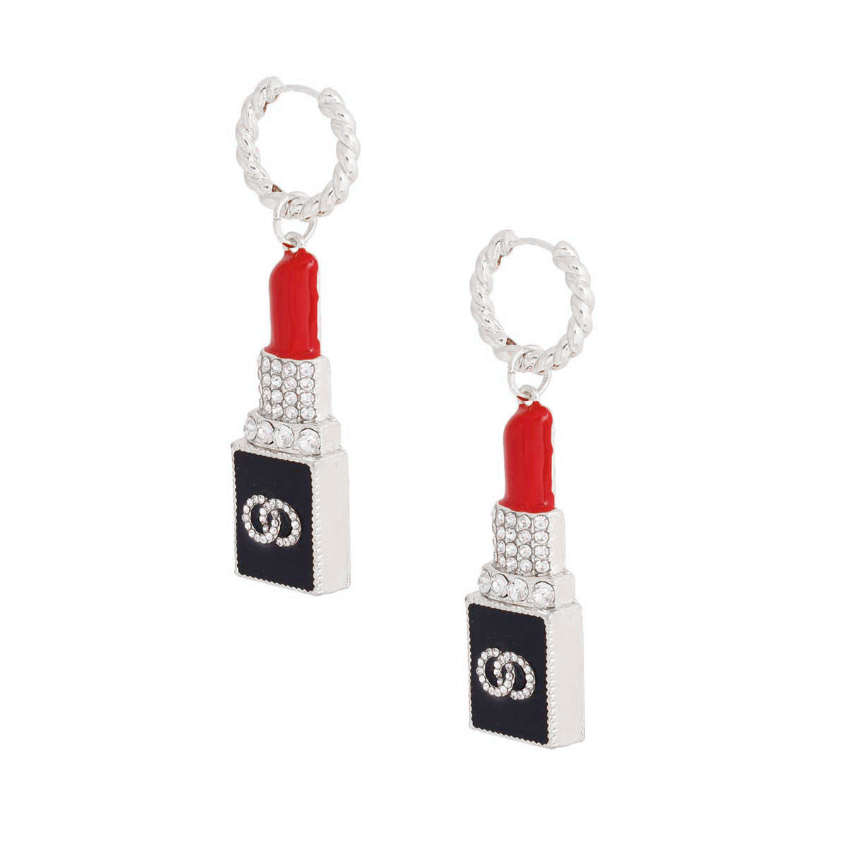 Hoop Earrings with Silver Lipstick Charm Trendy Fashion Jewelry
