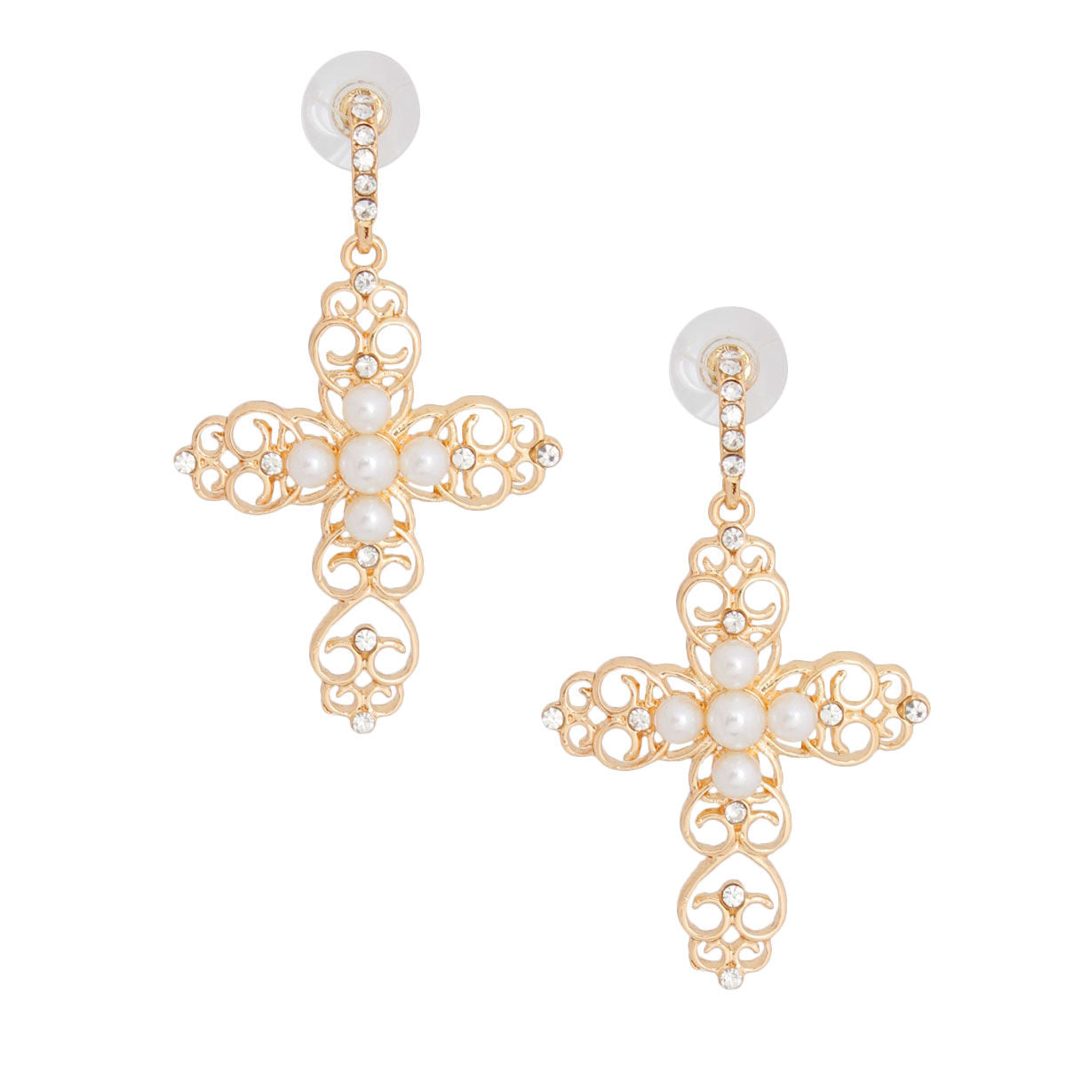 Filigree Cross Earrings Cream Stylish Elegant Jewelry Accessory