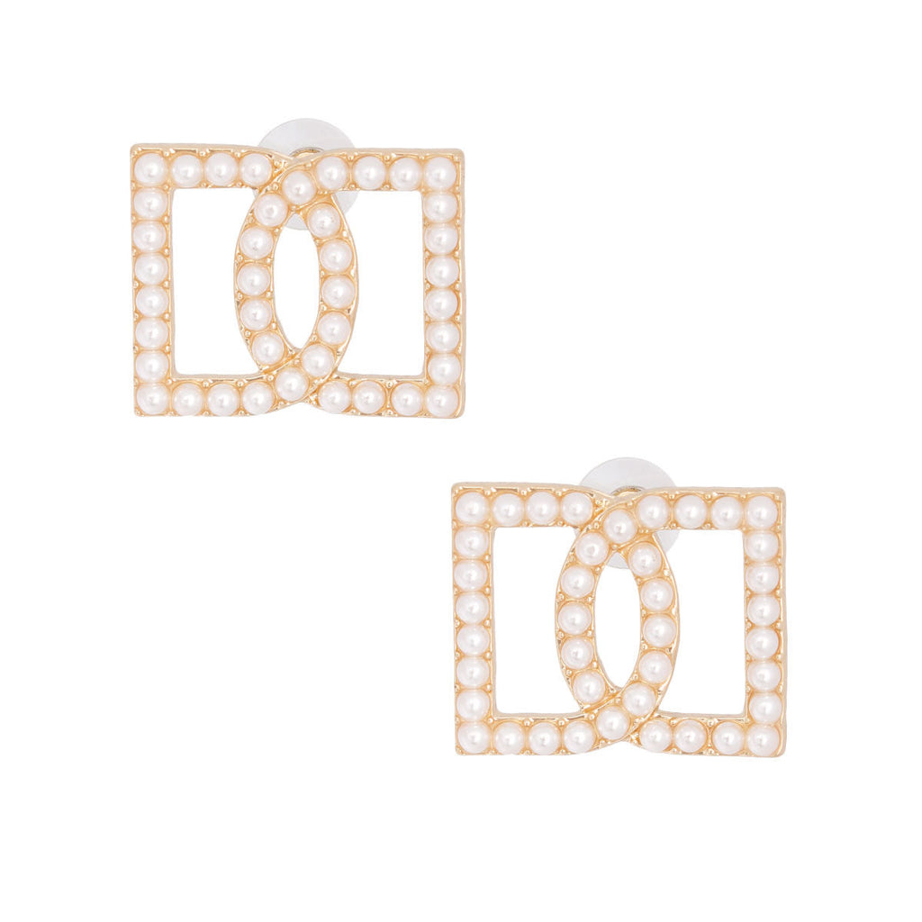 Double D Stud Earrings Cream Stylish Fashion Jewelry