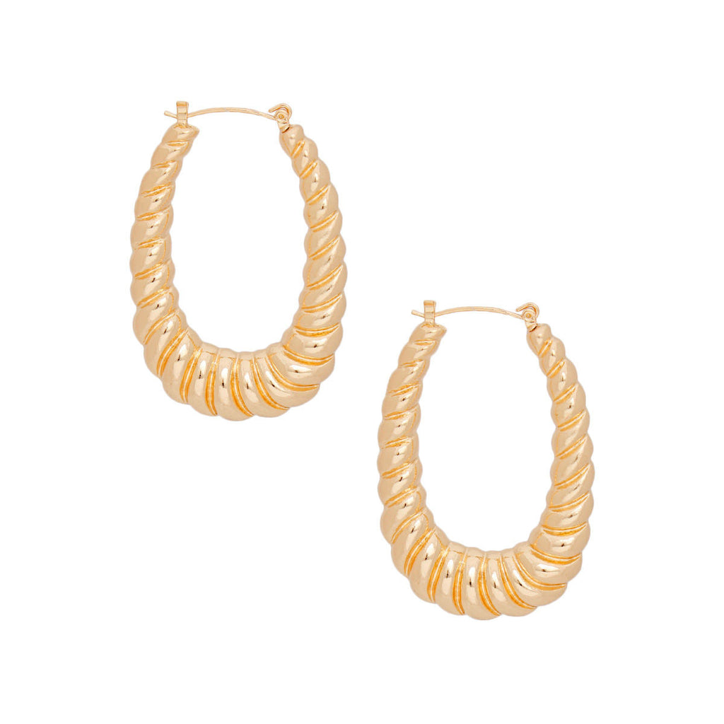 Women’s Twisted Gold Metal Oval Hoop Earrings Stylish Statement Jewelry