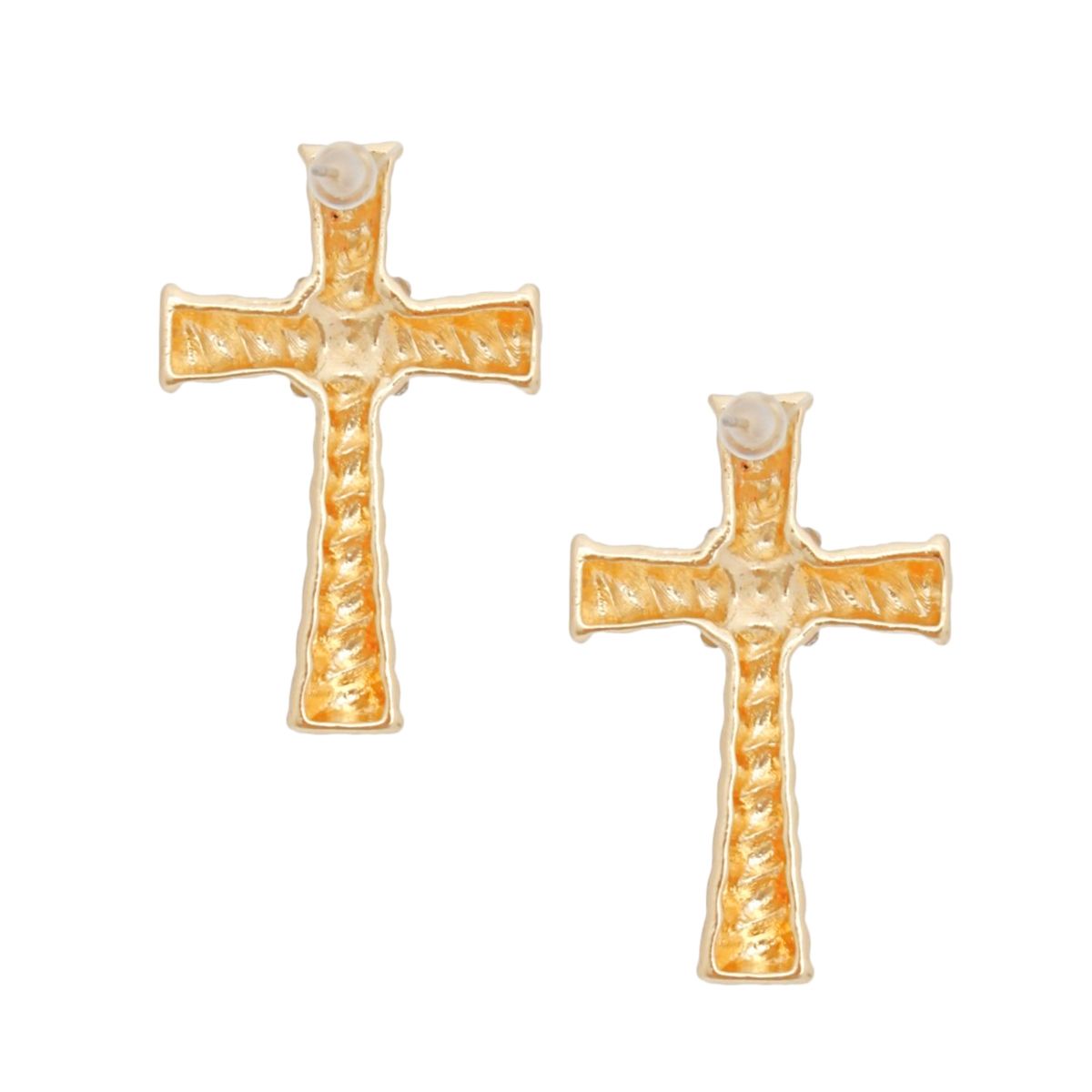 Women’s Gold Stud Cross Earrings Ridged Texture Stylish Chic Jewelry