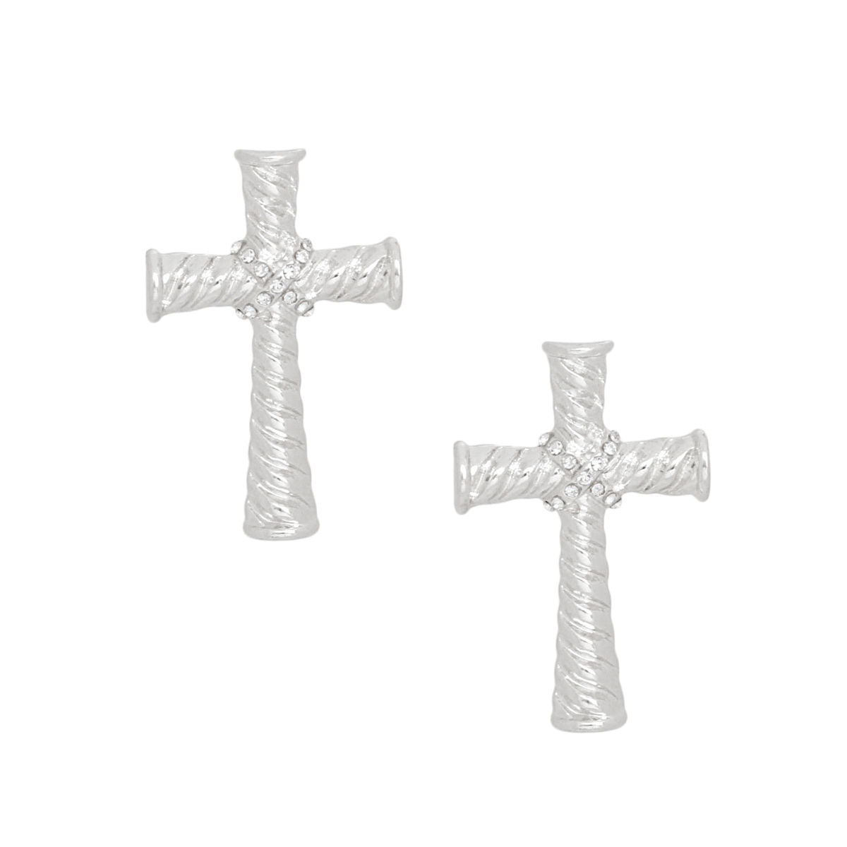 Women’s Silver Stud Earrings Ridged Texture Stylish Cross Design