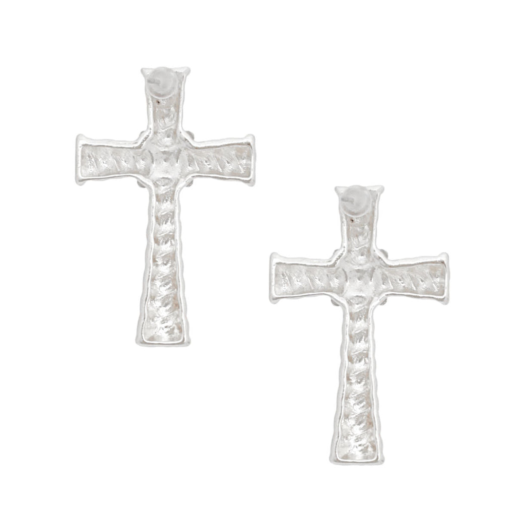 Women’s Silver Stud Earrings Ridged Texture Stylish Cross Design