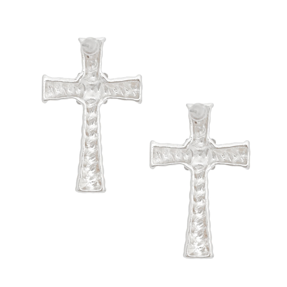 Women’s Silver Stud Earrings Ridged Texture Stylish Cross Design