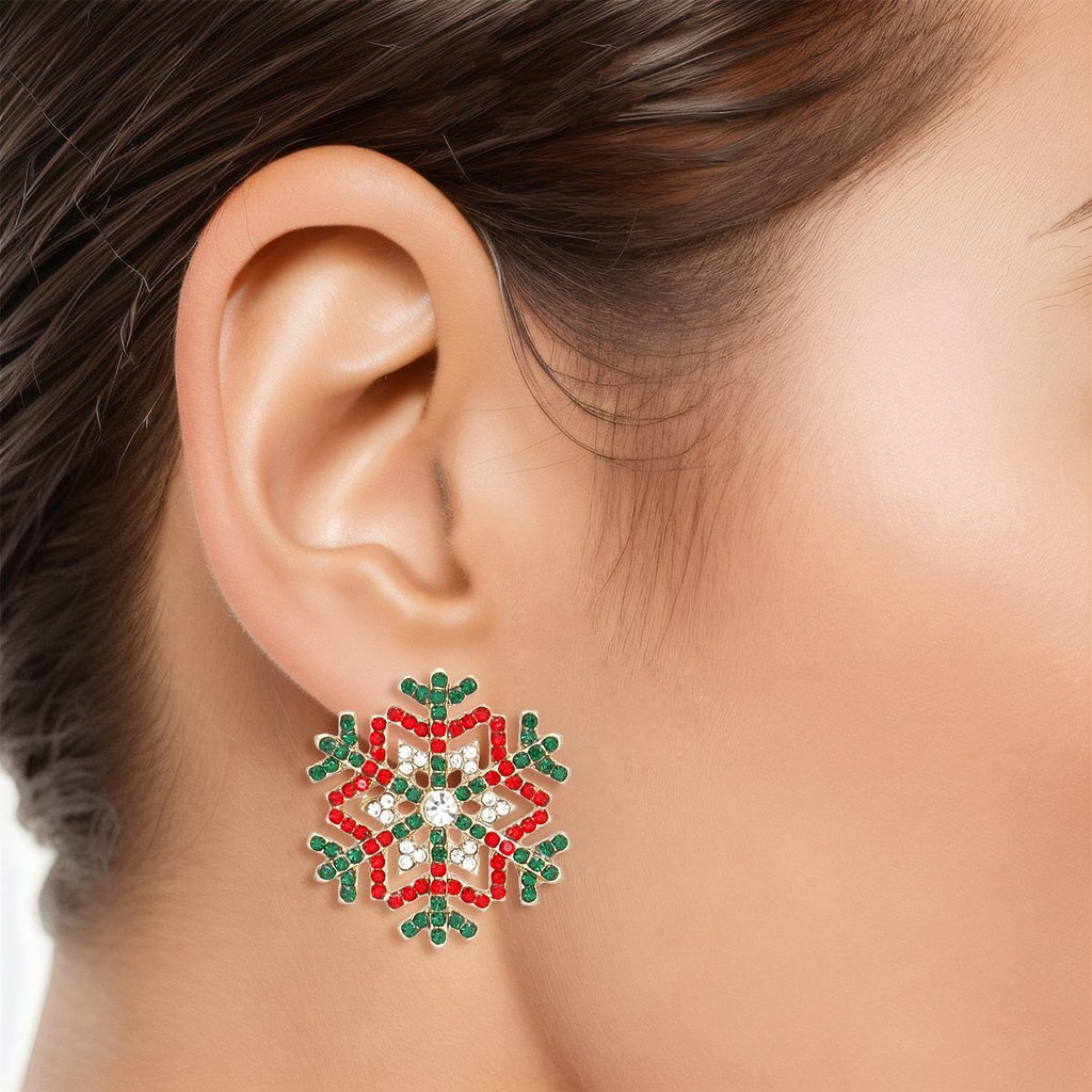 Women’s Stud Earrings Radiating Snowflake Red Green Stylish Jewelry