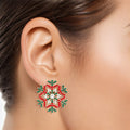 Women’s Stud Earrings Radiating Snowflake Red Green Stylish Jewelry