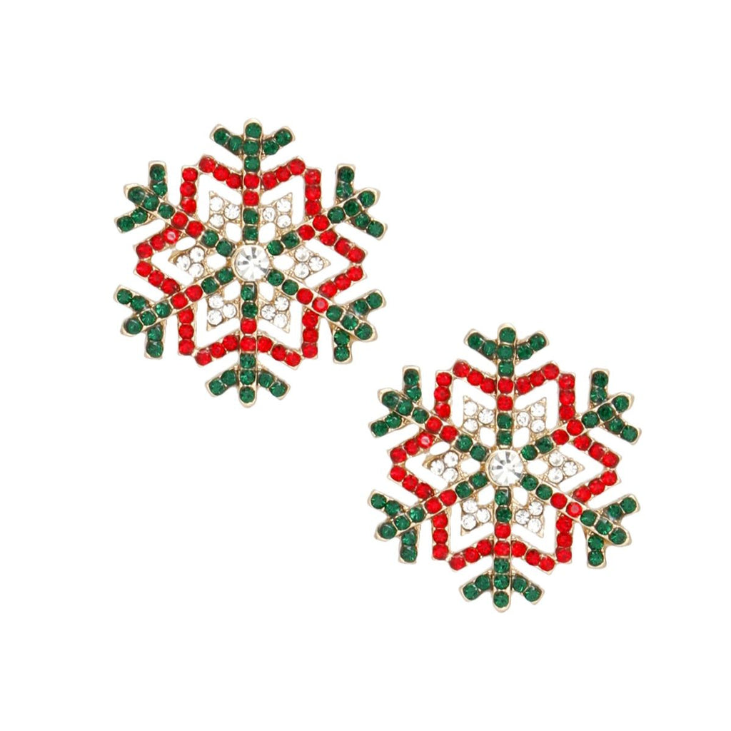 Women’s Stud Earrings Radiating Snowflake Red Green Stylish Jewelry