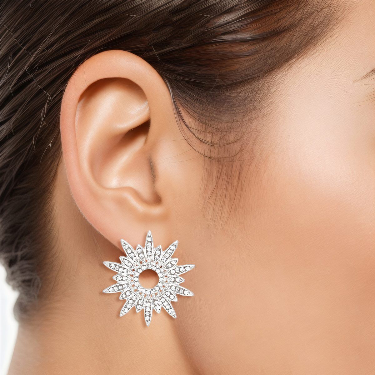 Silver Celestial Star Stud Earrings for Women – Stylish Fashion Jewelry