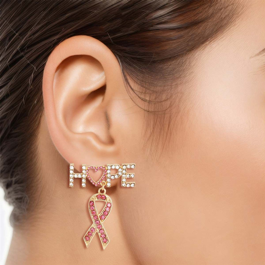 Pink Ribbon Gold Earrings Stylish Statement Jewelry