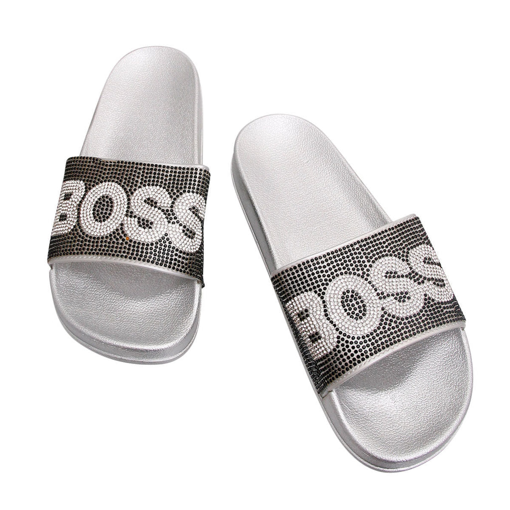 Silver Slides Size 12 Black Stylish Casual Footwear