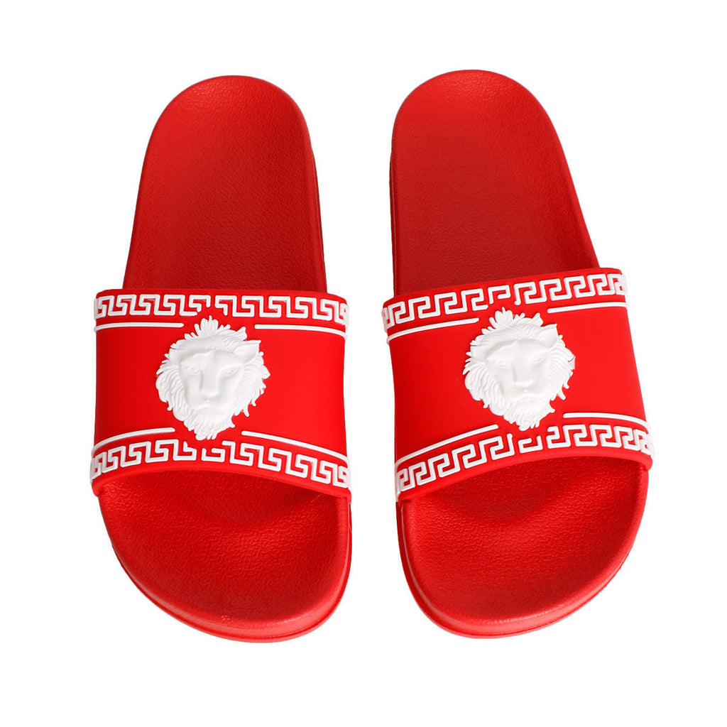 Slide Sandal Size 7 Red Greek Key Stylish Casual Footwear