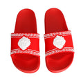 Slide Sandal Size 7 Red Greek Key Stylish Casual Footwear