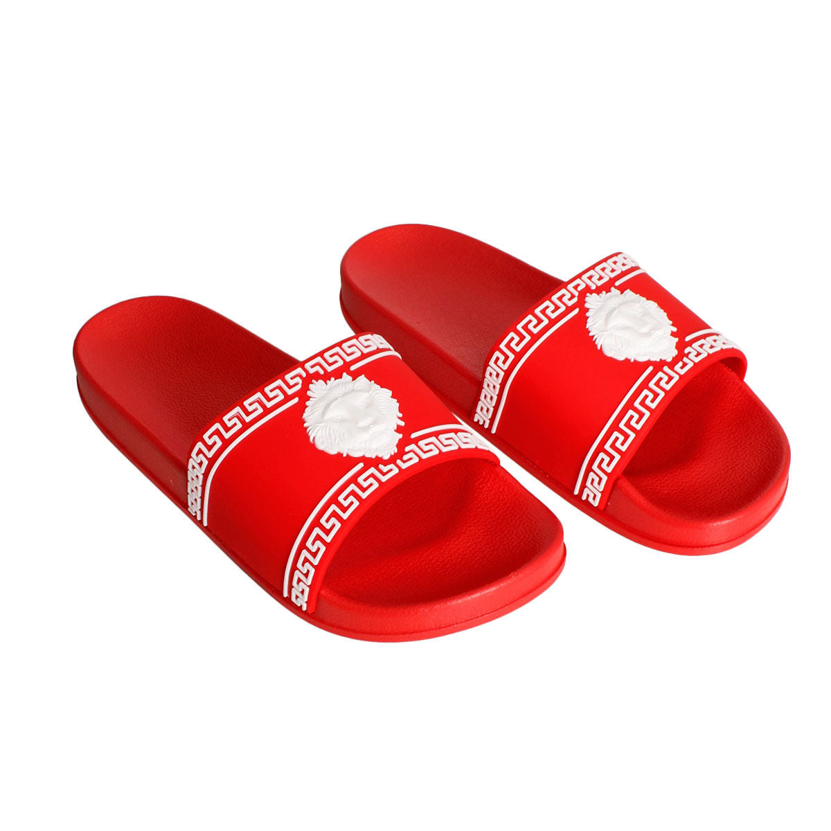 Slide Sandal Size 7 Red Greek Key Stylish Casual Footwear