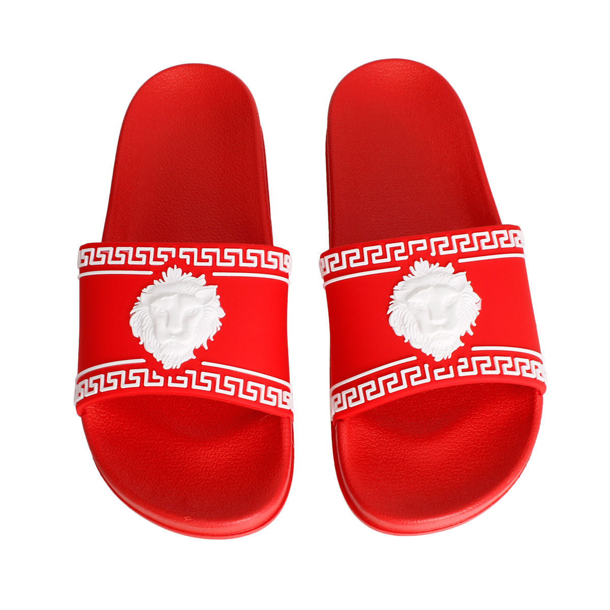 Slide Sandal Size 8 Red Greek Key Stylish Chic Footwear